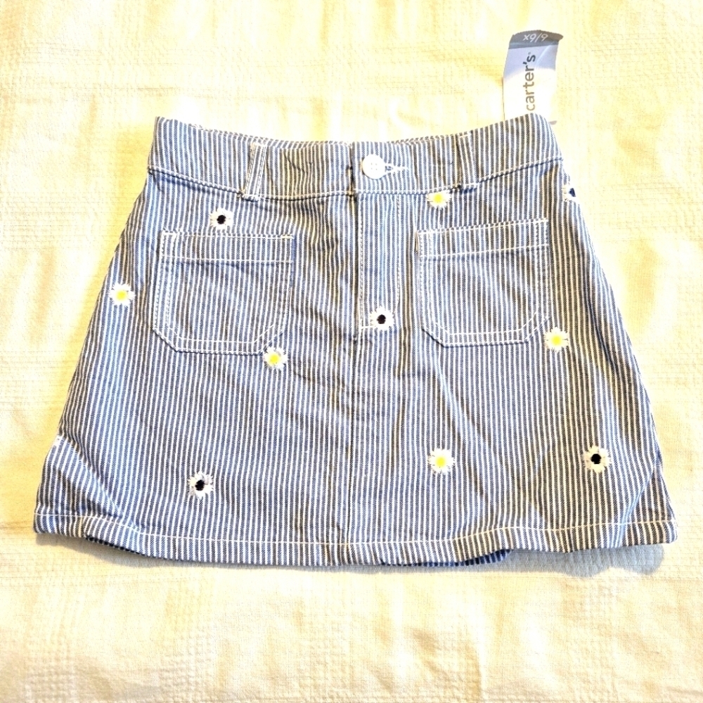 Carter's girls 6 6X blue & white stripe with embroidered flowers, NWT